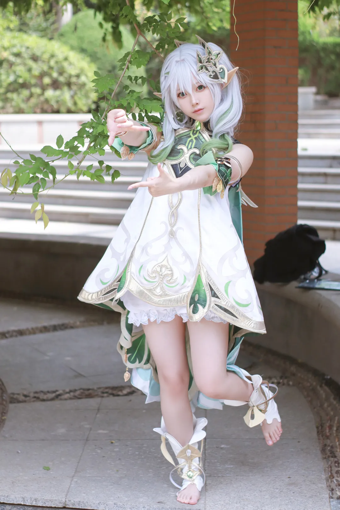Asagiriai(愛ちゃん)白绿色长发服饰Cosplay造型