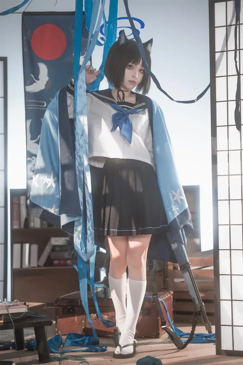 HaneAme雨波蓝白制服风格Cosplay造型室内照片